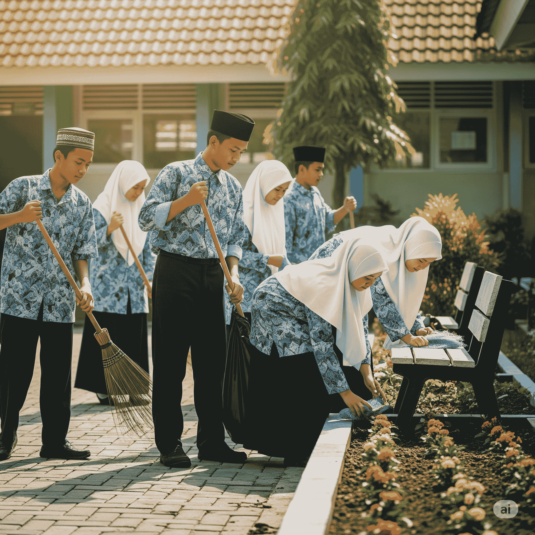 Semangat Gotong Royong Siswa SMP Islam dalam Menjaga Kebersihan Lingkungan Sekolah